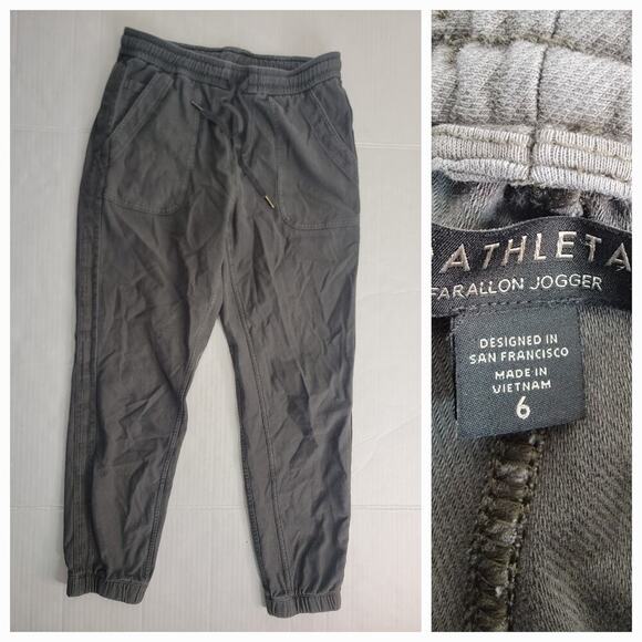 Athleta Farallon Jogger Pants Womens SZ 6 Pull On Drawstring Green Gray - Picture 1 of 8